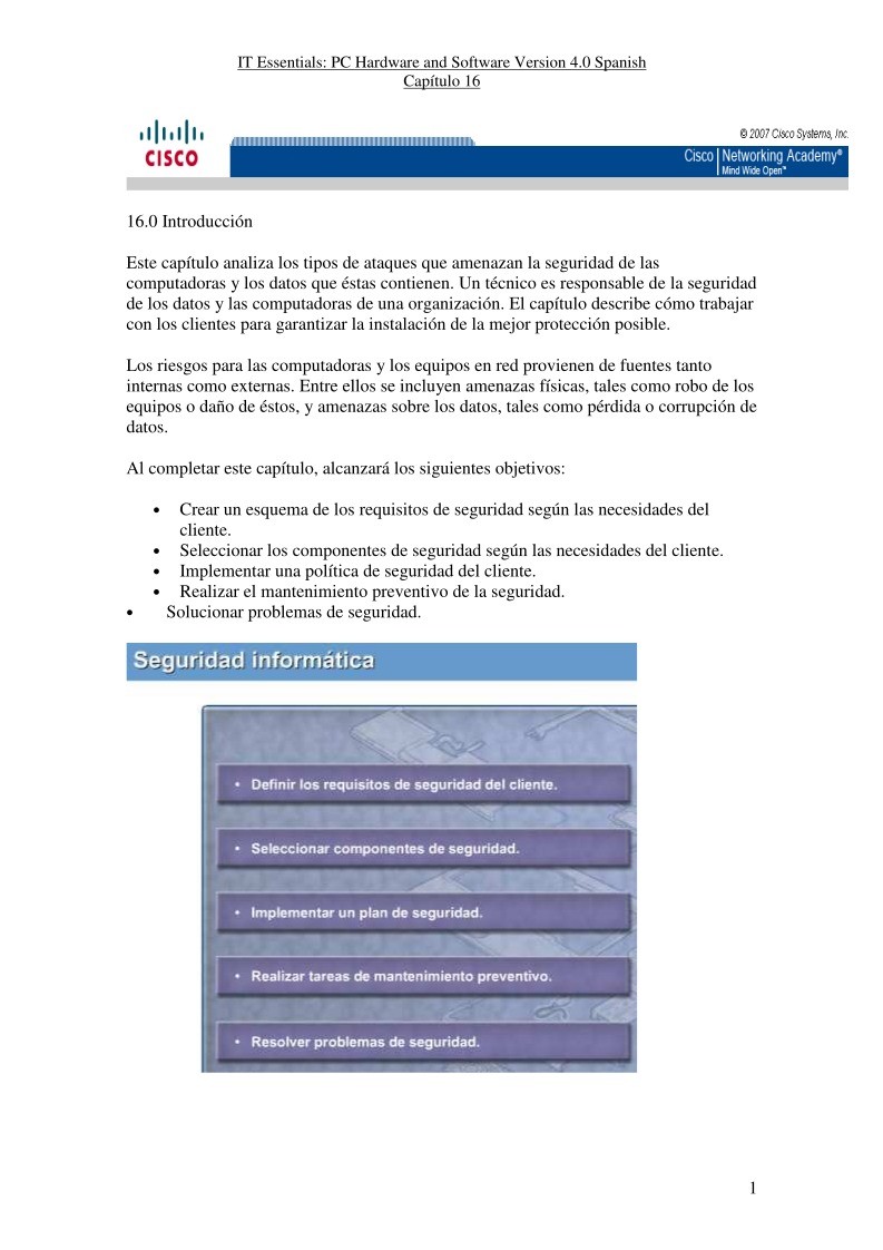 Imágen de pdf Capitulo 16 PC Hardware and Software Version 4.0 Spanish
